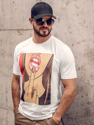 T-shirt męski bawełniany  z nadrukiem biały Bolf Giorgio