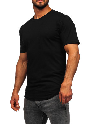 Czarny długi t-shirt męski bez nadruku Bolf 14290