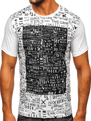 Biały bawełniany t-shirt męski z nadrukiem Bolf 1173