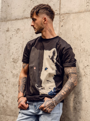 Czarny bawełniany t-shirt męski z nadrukiem Bolf 14800A
