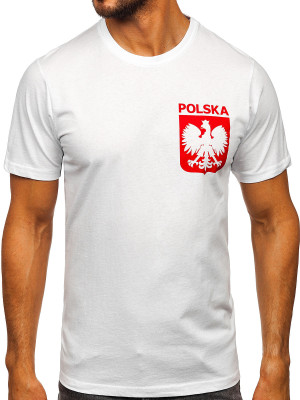Biały bawełniany t-shirt męski narodowy z nadrukiem Polska 5064