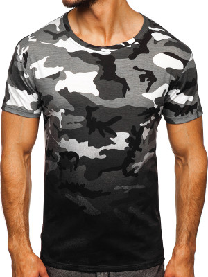 Szary t-shirt męski z nadrukiem moro Denley S808