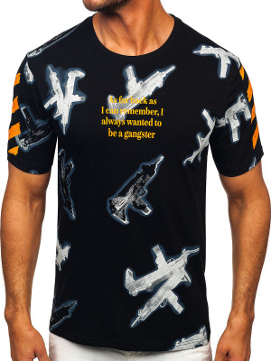 Czarny bawełniany t-shirt męski z nadrukiem Denley MPO3471