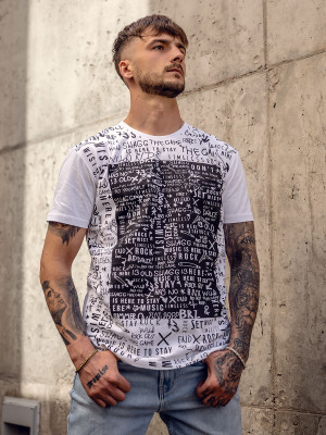 Biały bawełniany t-shirt męski z nadrukiem Bolf 1173A