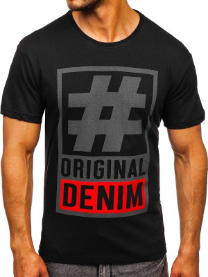 Czarny T-shirt męski z nadrukiem Bolf 008