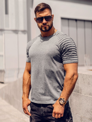 Grafitowy bez nadruku t-shirt męski Denley 8T88