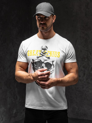 Biały T-shirt męski z nadrukiem Denley Y70005