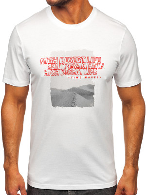 Biały bawełniany t-shirt męski z nadrukiem Denley MPO3465