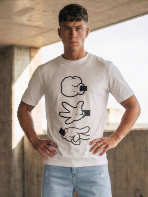 Biały t-shirt męski z nadrukiem Denley KS1997
