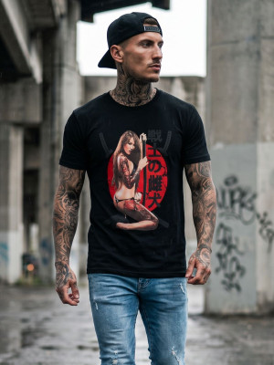 Czarny t-shirt męski z nadrukiem Bolf 192377
