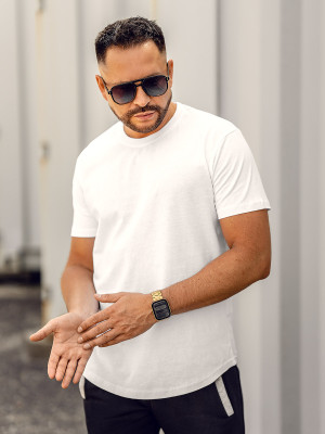 Biały długi t-shirt męski bez nadruku Bolf 14290A