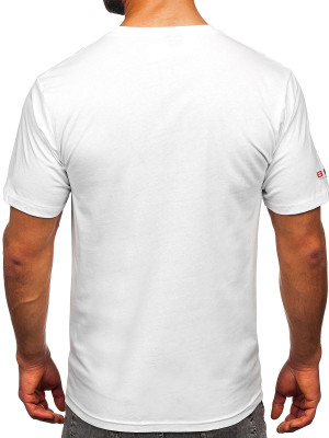 Biały bawełniany t-shirt męski z nadrukiem Bolf 14773