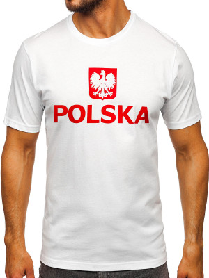 Biały bawełniany t-shirt męski narodowy z nadrukiem Polska 5065