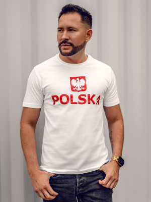 Biały bawełniany t-shirt męski narodowy z nadrukiem Polska 5065A