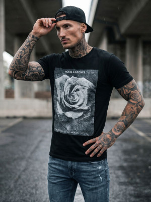 Czarny bawełniany t-shirt męski z nadrukiem Bolf 2017