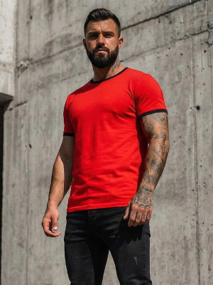 Czerwony bez nadruku  t-shirt męski Denley 8T83
