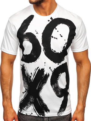 Biały bawełniany t-shirt męski z nadrukiem Bolf 0303