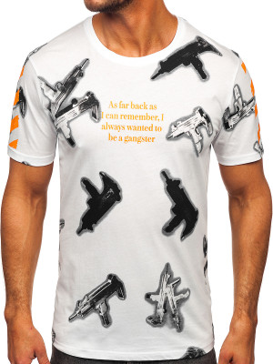 Biały bawełniany t-shirt męski z nadrukiem Denley MPO3471