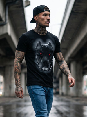 Czarny bawełniany t-shirt męski z nadrukiem Denley 5066