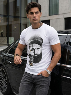Biały t-shirt męski z nadrukiem Bolf 142175