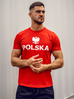 Czerwony bawełniany t-shirt męski narodowy z nadrukiem Polska 5065A