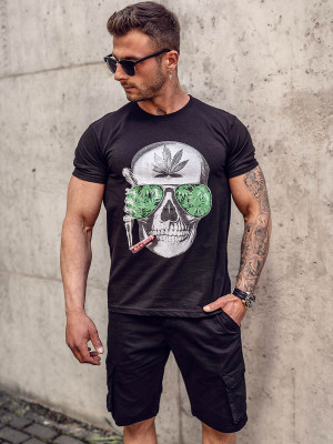 Czarny T-shirt męski z nadrukiem Bolf Y70019