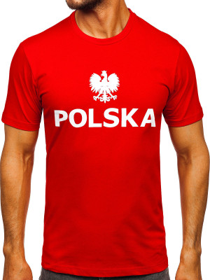 Czerwony bawełniany t-shirt męski narodowy z nadrukiem Polska 5065