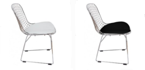 Bertoia Wire CHAIR chromed frame black white pillow