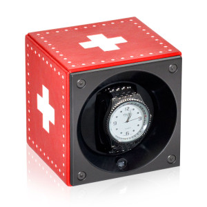 Swiss Kubik Uhrenbeweger Leder Masterbox - Rot / Weißes Kreuz