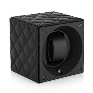 Swiss Kubik Uhrenbeweger Leder Masterbox - Schwarze Raute / Schwarze Ziernaht