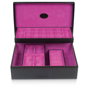 Windrose Charms- und Ringbox Merino Moda - Schwarz / Pink