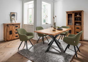 Esszimmer Set Matera green FSC® -zertifiziert & Tisch Catania Gestell Cross 160 x 90 cm