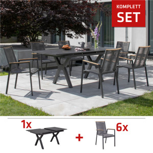 SET / Hammond Ausziehtisch 160/210 x 90 cm + Montana Diningstapelsessel Rope mit Teakarmlehne