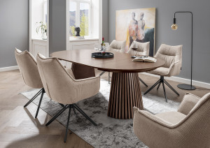 Esszimmer Set Ginosa beige & Tisch Barletta smoked oak oval ausziehbar FSC®