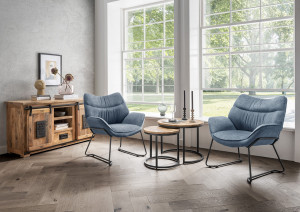 Wohnzimmer Set Aliano blau & Beistelltisch Fermo 2er Set