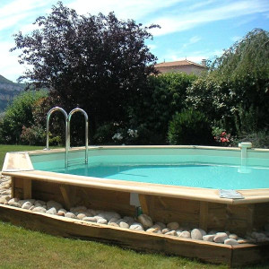 Piscine en BOIS OCEA diam 580 x 130 cm - Liner bleu