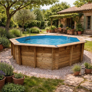 Piscine en BOIS OCEA diam 510 x 120 cm - Liner bleu