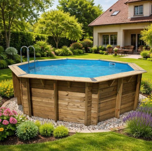 Piscine en BOIS OCEA diam 430 x 120 cm - Liner Gris
