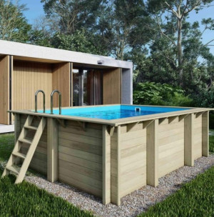 Piscine bois AQUA 4.65 x 2.85 - H.1.24 m - ALTANKA - Bleu clair