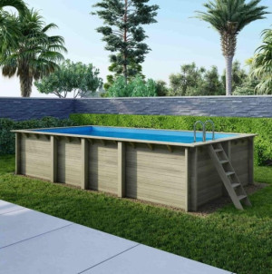 Piscine bois AQUA 7.10 x 3.75 - H.1.45 m - ALTANKA - Bleu clair