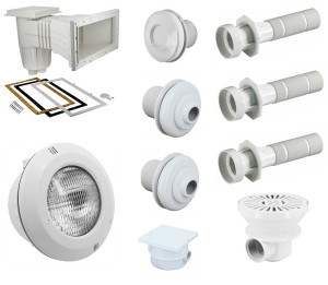 Kit Pièces à sceller liner Easyline blanc 8 x 4 m + avec lampe LED