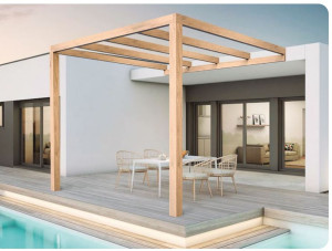 Pergola jardin adossé en bois : BURGOS : 300 x 300 cm