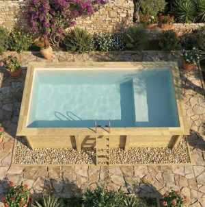 Altanka Piscine bois AQUA 6.10 x 2.85 - H.1.31 m avec plage - Bleu clair