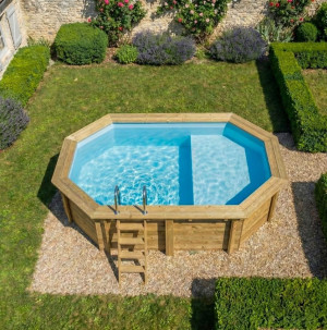 Altanka Piscine bois NEMO 4.30 x 3.00- H.1.24 m avec plage - Bleu clair
