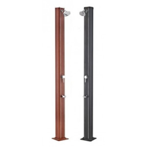 Douche solaire piscine Alu 32 L couleur bois + rince pieds luxe