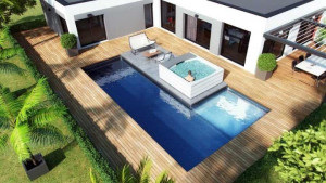 Kit piscine béton : LUXE Poséidon 9 x 4 x 1,25 m + avec plage 3 x 3