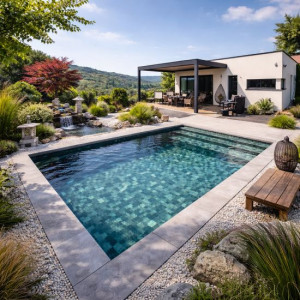 Kit piscine Luxe bloc polystyrène 7 x 3 x 1.50 m : avec liner pierre de bali