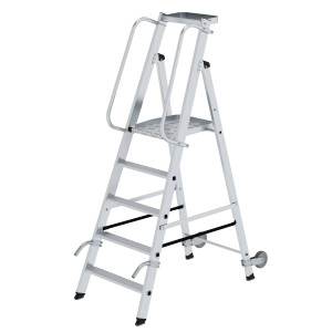 Günzburger AluminiumStehleiter mit Rollen und Griff 5 Stufen 51085