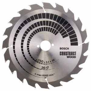 Bosch Kreissägeblatt Construct Wood 250 x 30 x 32 mm 20 2608641774
