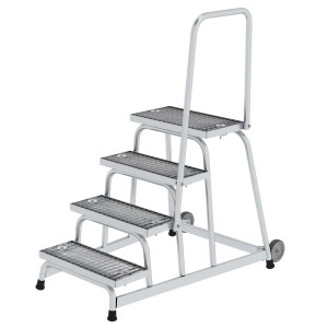 Günzburger AluminiumArbeitspodest fahrbar mit Stahl Gitterrost mit Handlauf 4...